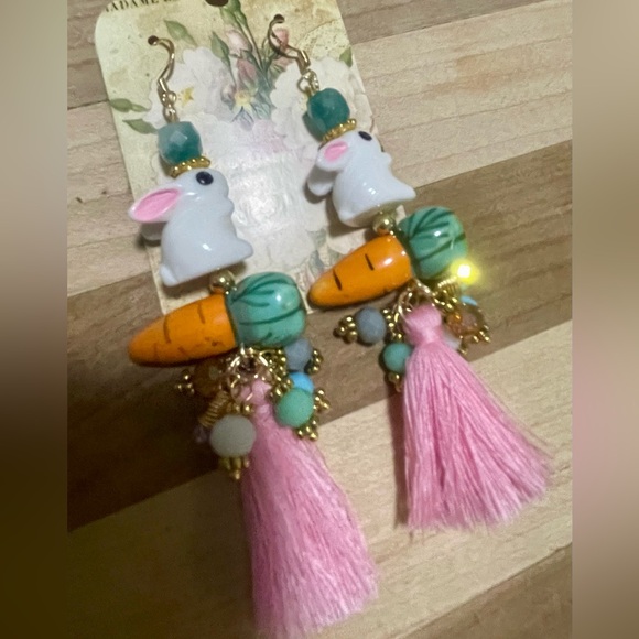 Pink and Orange Bunny Tassel Earrings - Picture 4 of 8